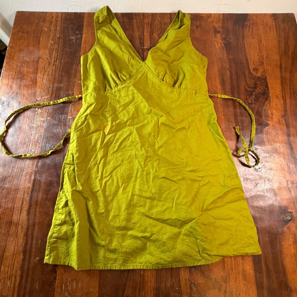 Old Navy Womens Chartreuse Green Cotton V-Neck Empire Waist Mini Dress Small